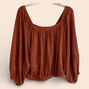 Free People Cinnamon Brown Off-Shoulder Cropped Blouse Size M